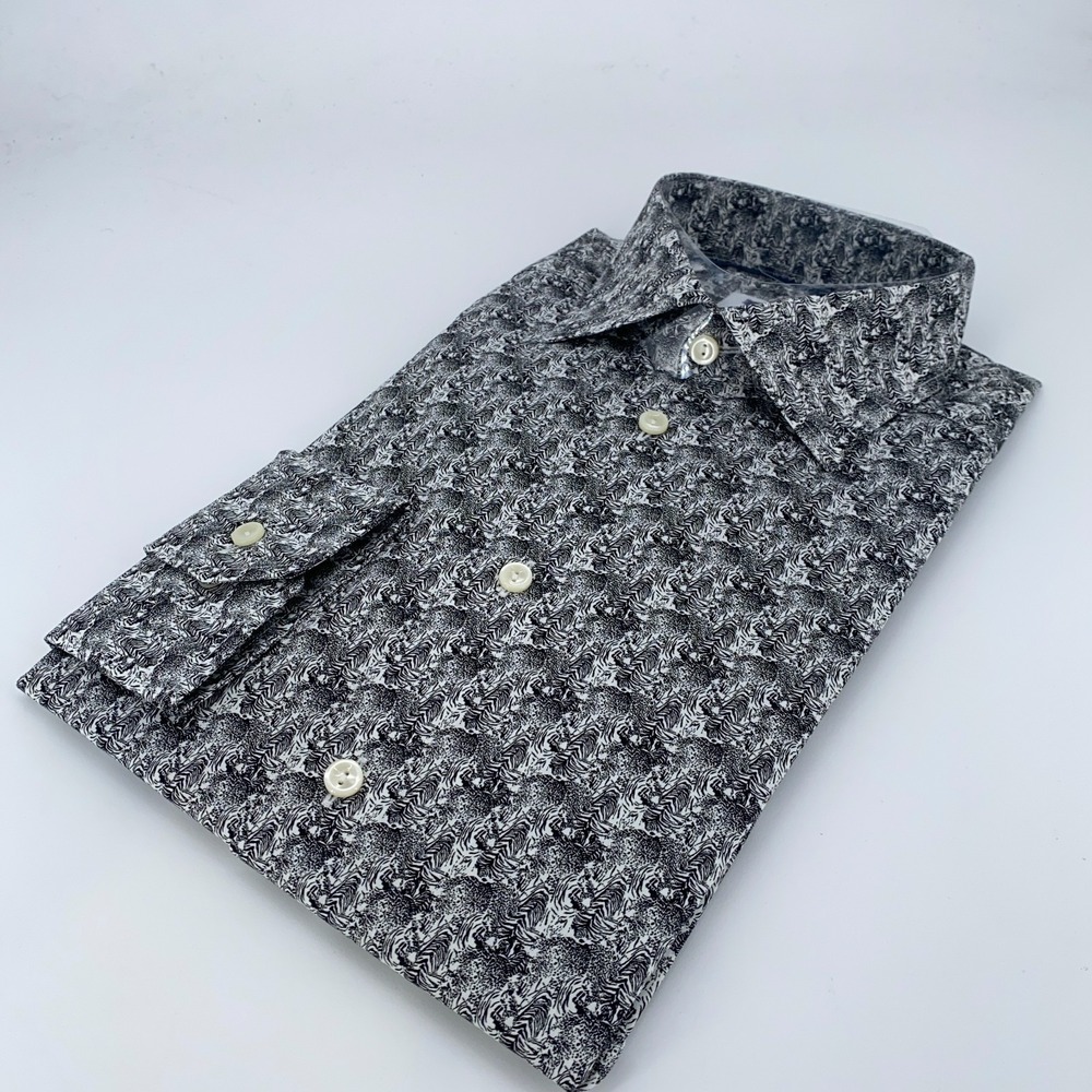 Eton Dress Shirt Men 15 1/2-39 Black White Signature Twill Slim Collar Button Up